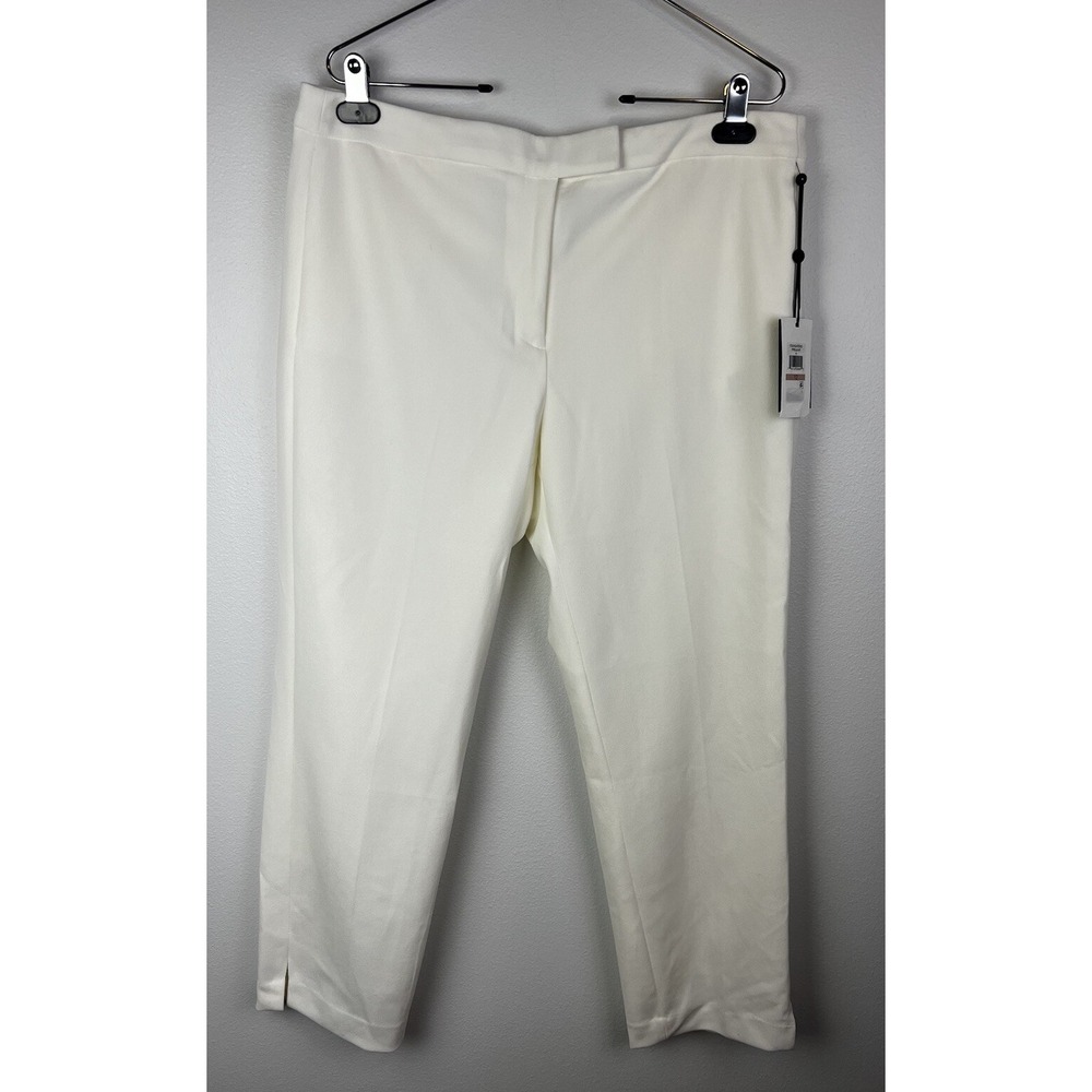 DKNY Ivory Cream Cropped Wide Leg Dress Pants 14 Pockets NWT Flaw
